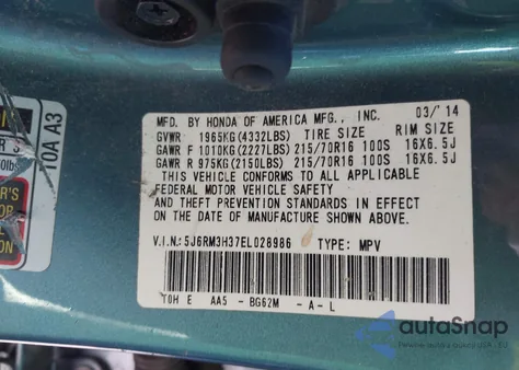 2014 Honda Cr-V Lx from USA, damaged, VIN 5J6RM3H37EL028986